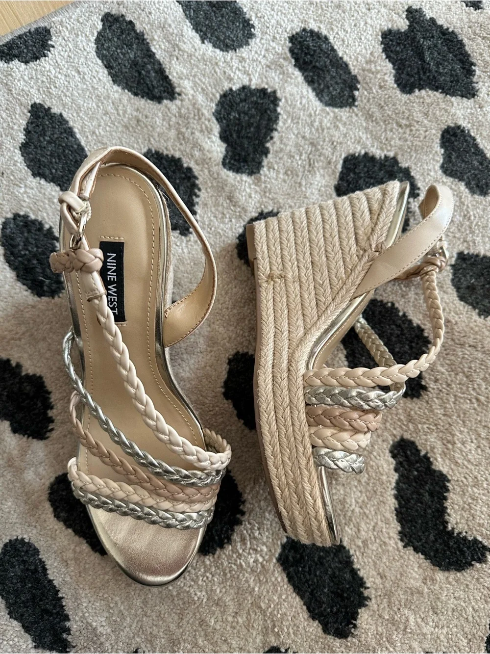 Nine West Beige and Silver Braided Espadrille Heels